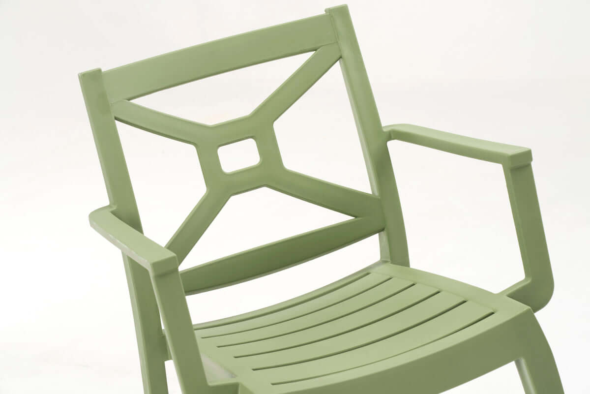 Green set of 2 stackable armchairs that are easy to clean