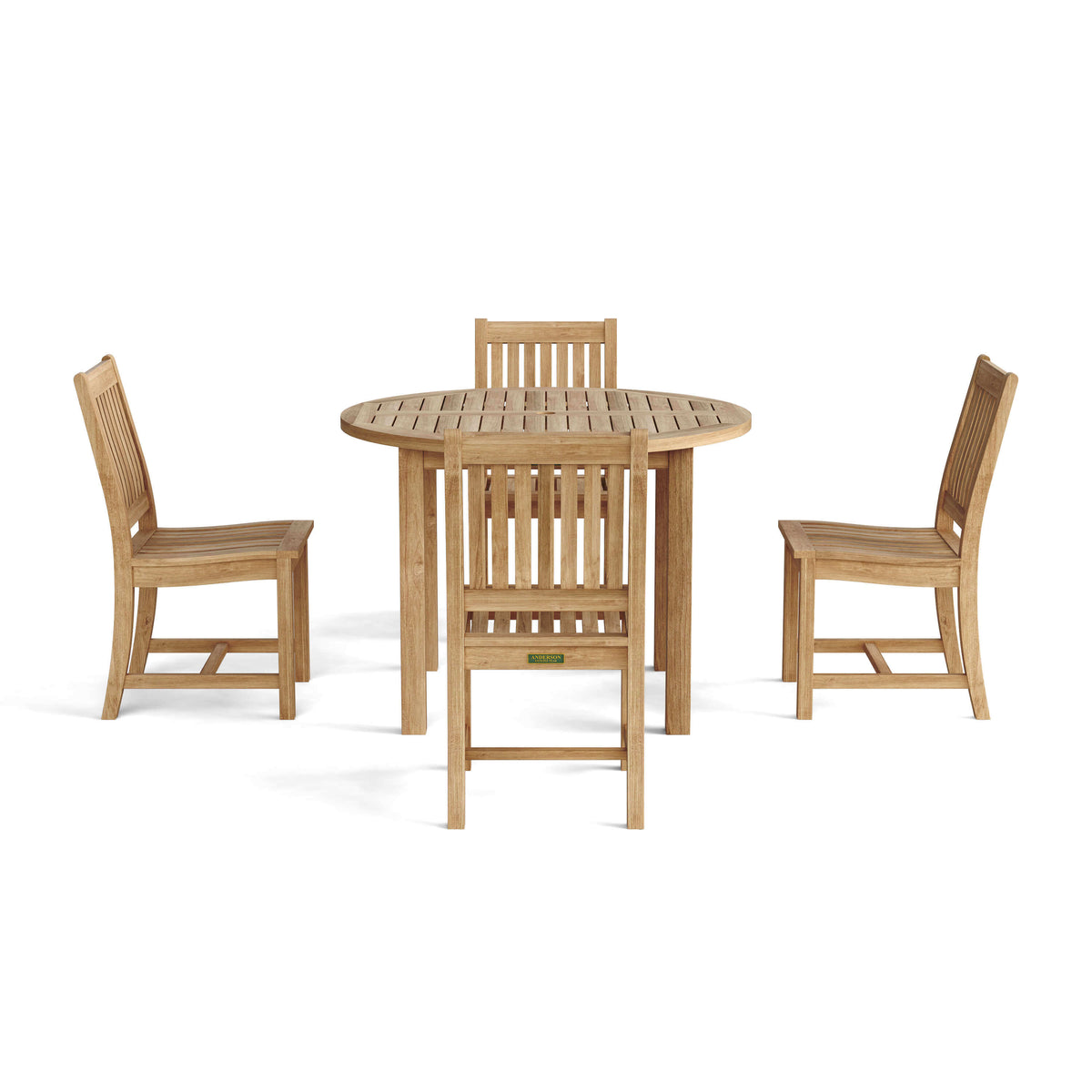Anderson Teak Sommerset 5 Piece Outdoor Dining Table Set Detail with Teak Tabletop Joinery and Frame Build