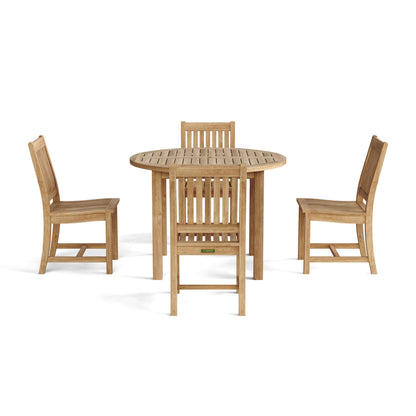 5-piece teak outdoor dining table set with natural finish