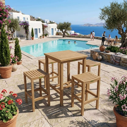 Anderson Teak Avalon Bar Table 5 Piece Set Detail with Coordinated Teak Frame Composition