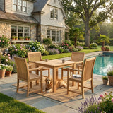 Anderson Teak Bahama Chicago 5 Piece Bistro Set with Coordinated Pieces and Sunbrella Cushions