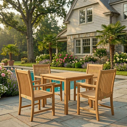 Anderson Teak Bahama Chicago 5 Piece Bistro Set Detail with Coordinated Teak Frame Composition