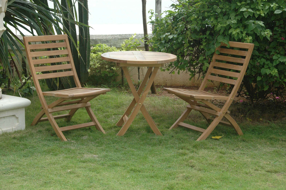 Anderson Teak Bahama 3 Piece Outdoor Bistro Table Set Detail with Coordinated Teak Frame Composition