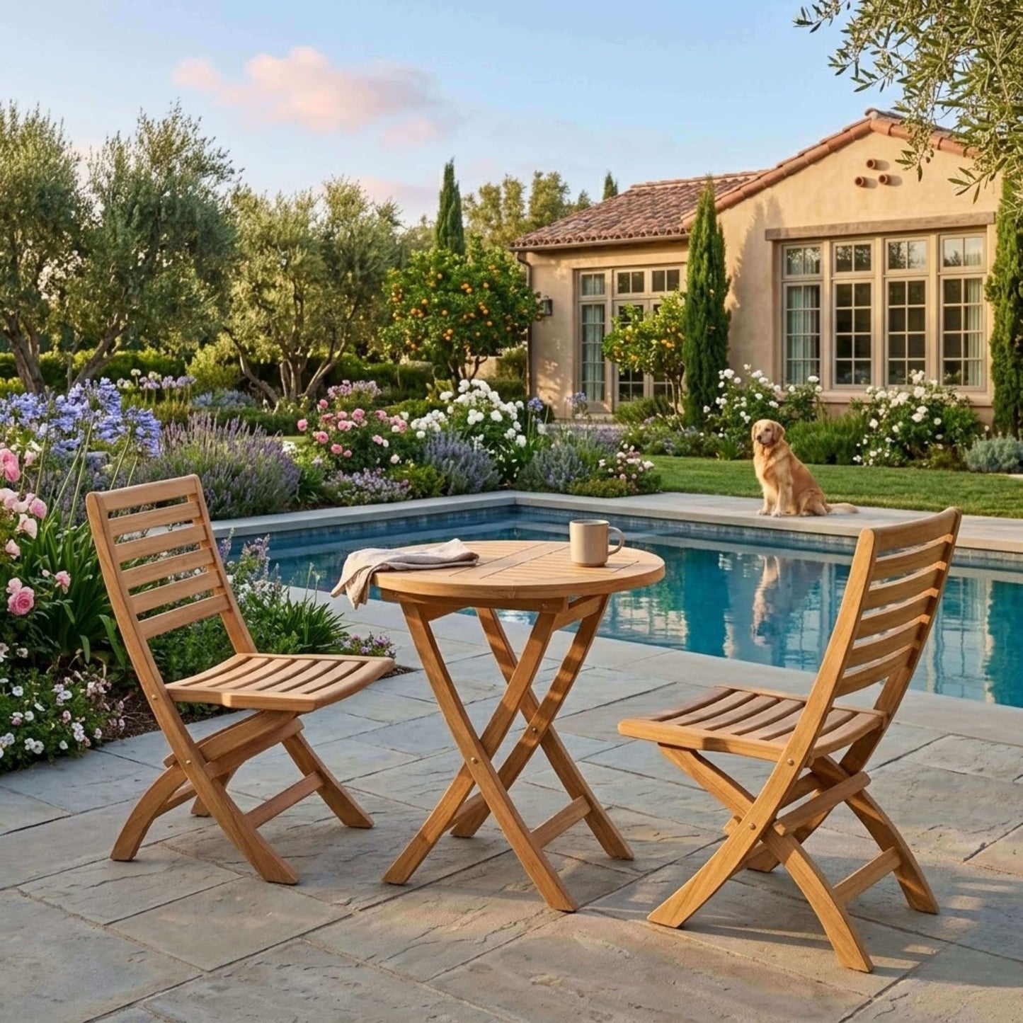 Anderson Teak Bahama 3 Piece Outdoor Bistro Table Set with Coordinated Pieces and Sunbrella Cushions