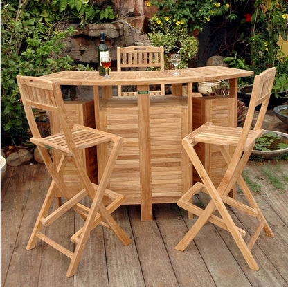 Anderson Teak Altavista Folding Bar Table 5 Piece Set Detail with Coordinated Teak Frame Composition