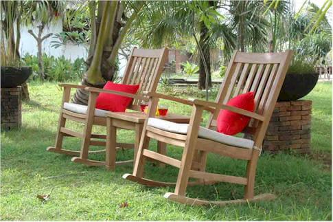 Anderson Teak Palm Beach Rocking Chair 3 Piece Set Detail with Coordinated Teak Frame Composition