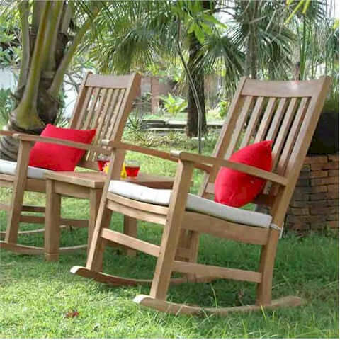 Anderson Teak Palm Beach Rocking Chair 3 Piece Set in Outdoor Conversation Configuration