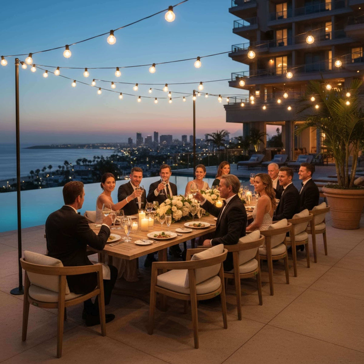 Anderson Teak Toscana Extension Table And Dining Armchair Set with Solid Teak Build for Outdoor Dining