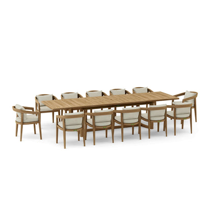 Sunbrella Canvas Natural Cushion Color Option for Anderson Teak Toscana Extension Table And Dining Armchair Set