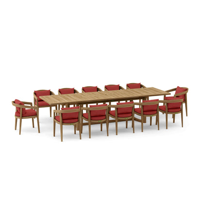 Sunbrella Cast Pomegranate Cushion Color Option for Anderson Teak Toscana Extension Table And Dining Armchair Set