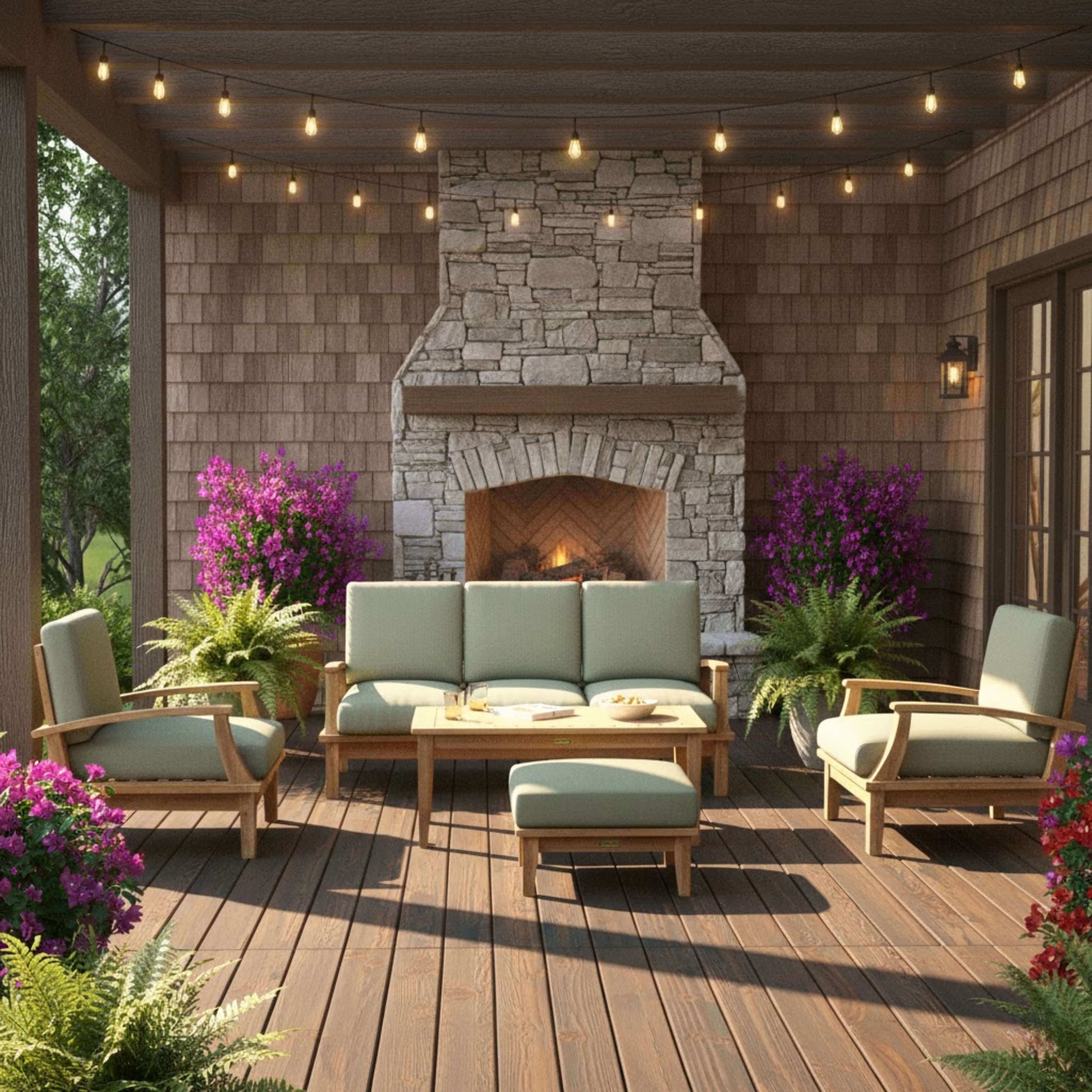 Anderson Teak Brianna 5 Piece Deep Seating Set with Coordinated Pieces and Sunbrella Cushions