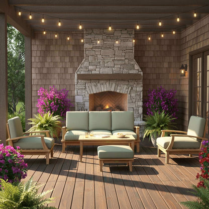 Anderson Teak Brianna 5 Piece Deep Seating Set with Coordinated Pieces and Sunbrella Cushions