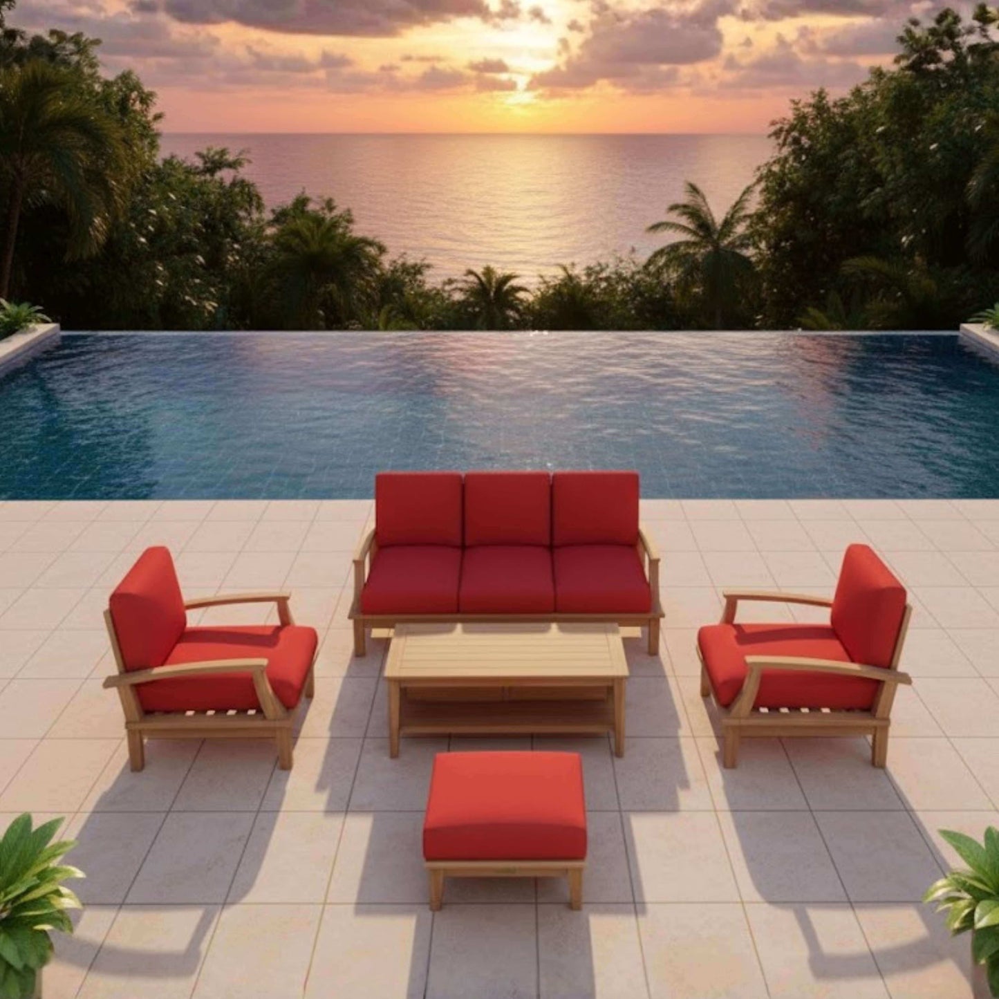 Anderson Teak Brianna 5 Piece Deep Seating Set with Coordinated Pieces and Sunbrella Cushions