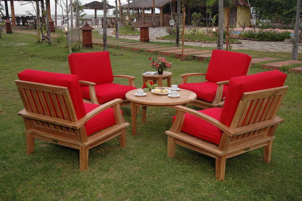 Anderson Teak Brianna 6 Piece Deep Seating Set Round Tables in Outdoor Conversation Configuration