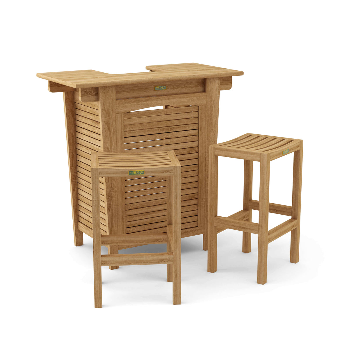 Anderson Teak Montego Bar Table 3 Piece Set with Coordinated Pieces and Sunbrella Cushions