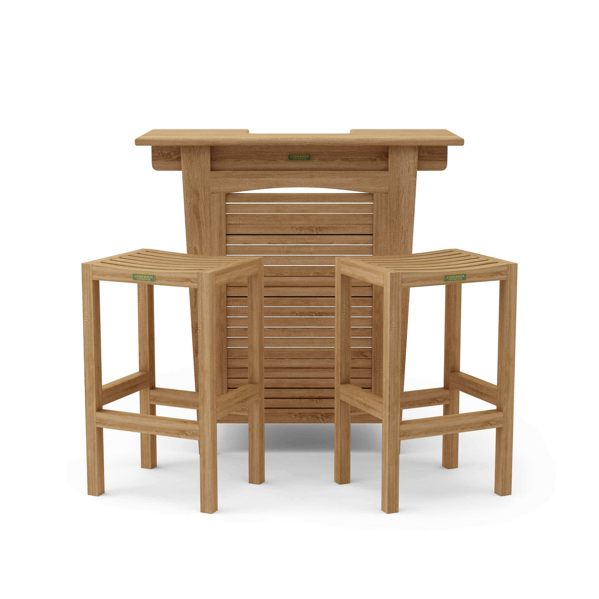 Anderson Teak Montego Bar Table 3 Piece Set Detail with Coordinated Teak Frame Composition