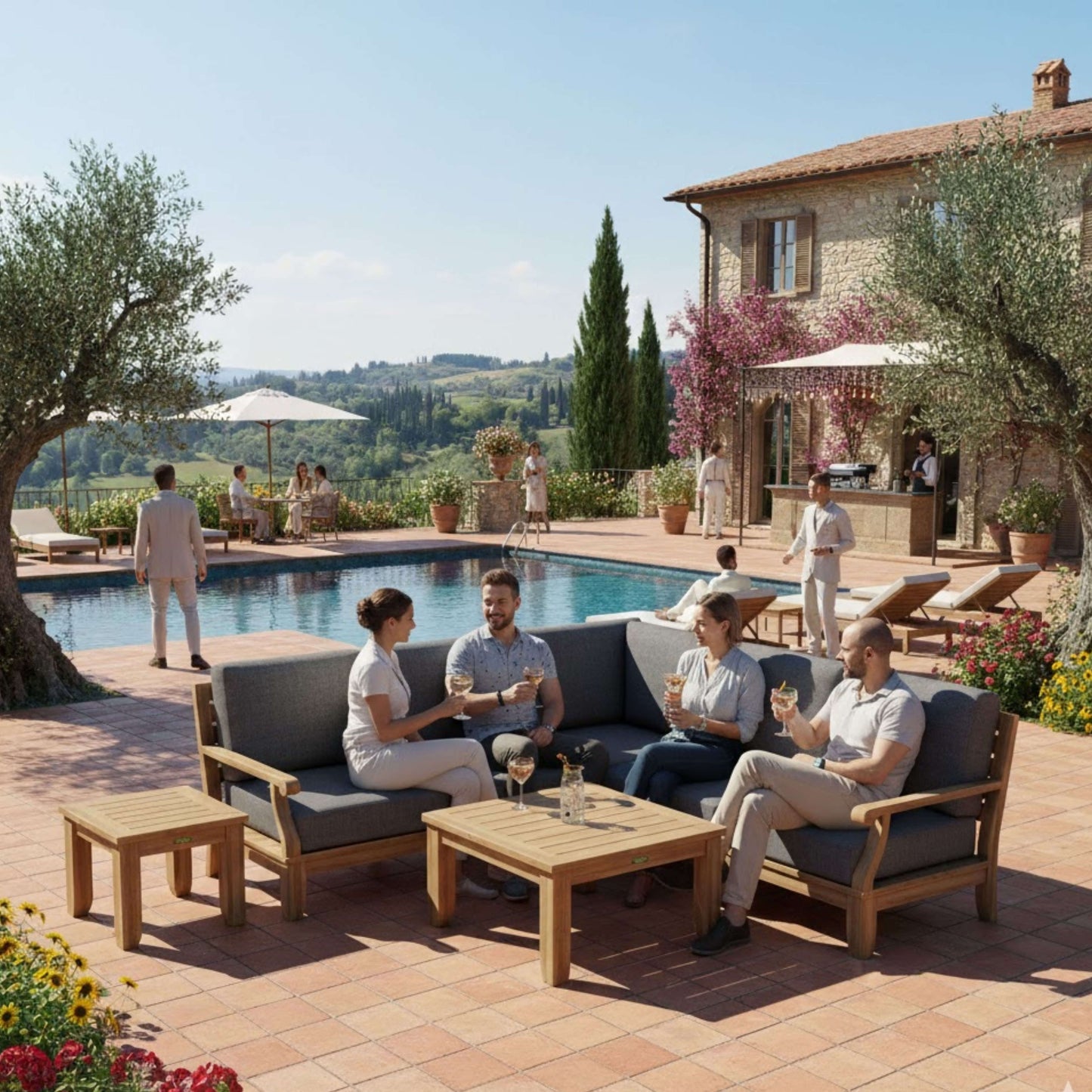 Anderson Teak Riviera Luxe 7-Piece Modular Sofa with Square Tables