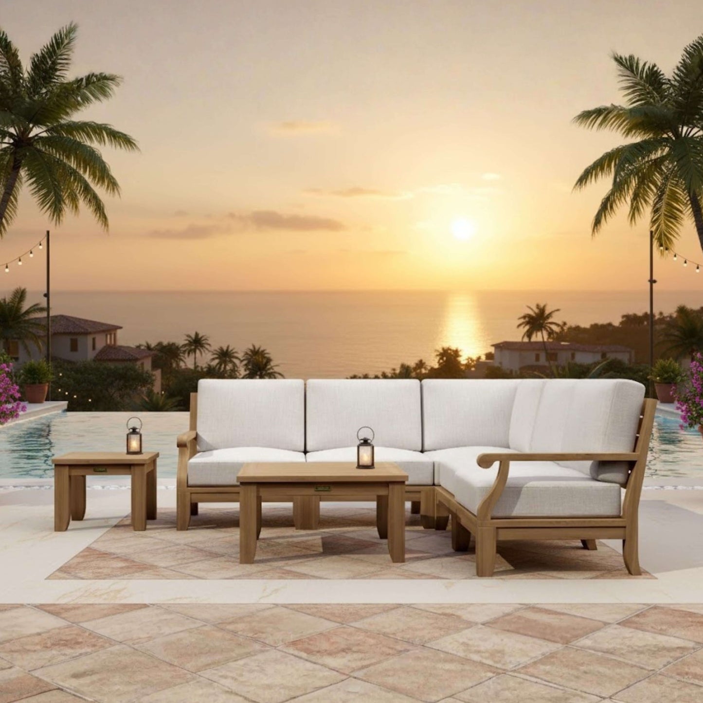 Anderson Teak Riviera Luxe 7-Piece Modular Sofa with Square Tables