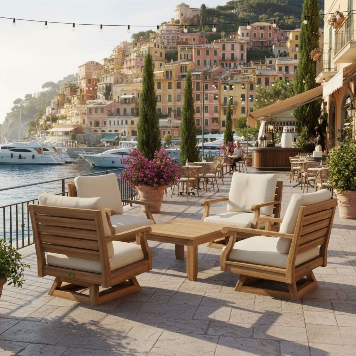 Anderson Teak Riviera Luxe 5-Piece Swivel Armchair Lounge Set