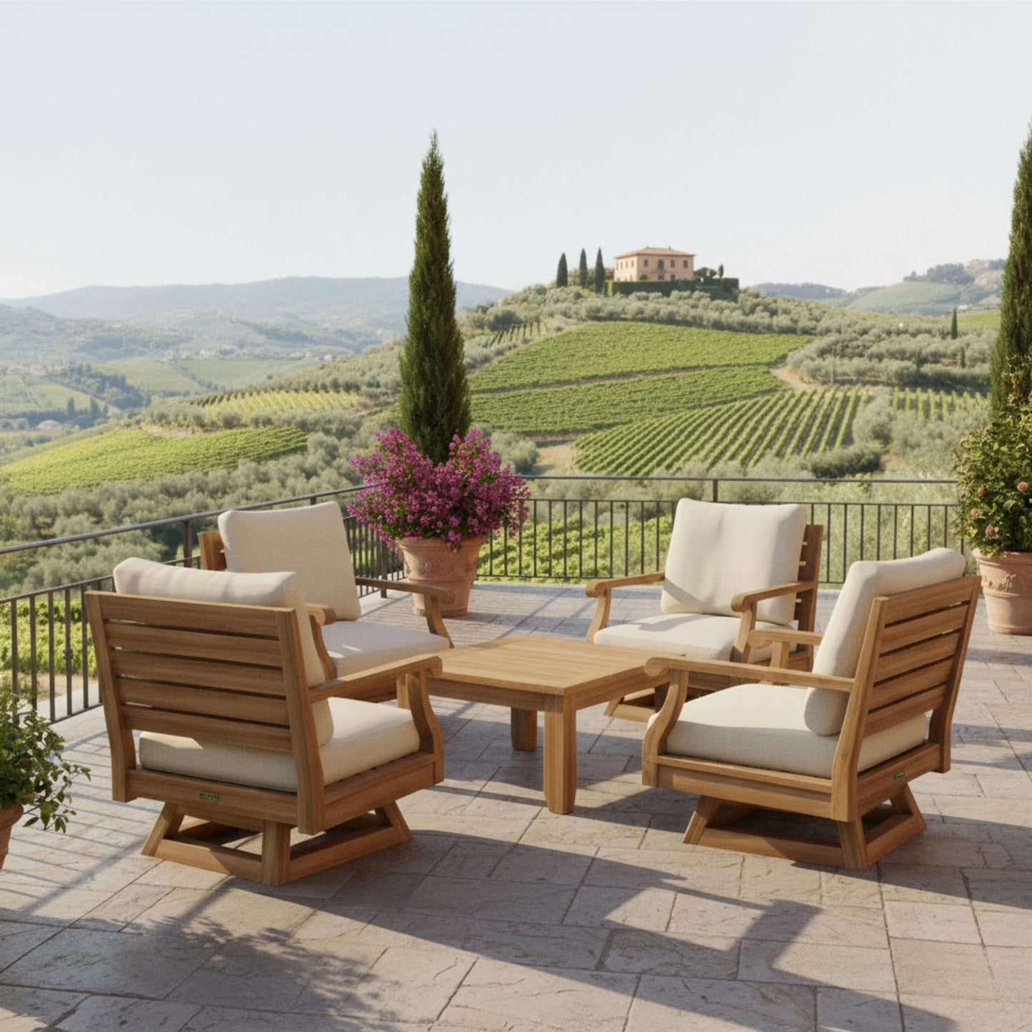 Anderson Teak Riviera Luxe 5-Piece Swivel Armchair Lounge Set