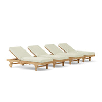 Anderson Teak 4-piece sun lounger set with Sunbrella cushions has a curved design with adjustable backrest
