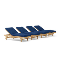 Anderson Teak 4-piece sun lounger set with Sunbrella cushions has a curved design with adjustable backrest