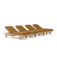 Anderson Teak 4-piece sun lounger set with Sunbrella cushions has a curved design with adjustable backrest