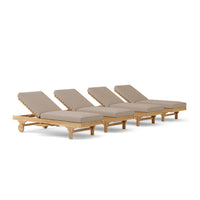 Anderson Teak 4-piece sun lounger set with Sunbrella cushions has a curved design with adjustable backrest