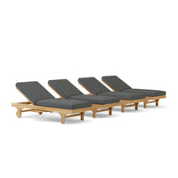 Anderson Teak 4-piece sun lounger set with Sunbrella cushions has a curved design with adjustable backrest