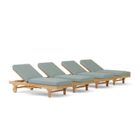 Anderson Teak 4-piece sun lounger set with Sunbrella cushions has a curved design with adjustable backrest