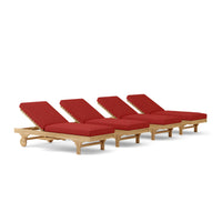 Anderson Teak 4-piece sun lounger set with Sunbrella cushions has a curved design with adjustable backrest
