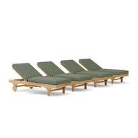 Anderson Teak 4-piece sun lounger set with Sunbrella cushions has a curved design with adjustable backrest