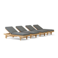 Anderson Teak 4-piece sun lounger set with Sunbrella cushions has a curved design with adjustable backrest