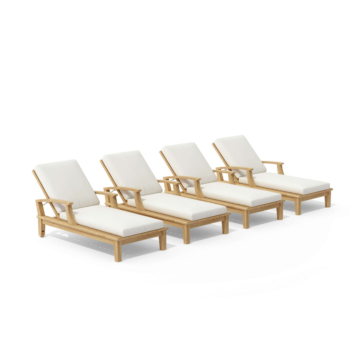 Anderson Teak Brianna 4 Piece Sun Lounger Set Detail with Stainless Steel Recline and Teak Frame