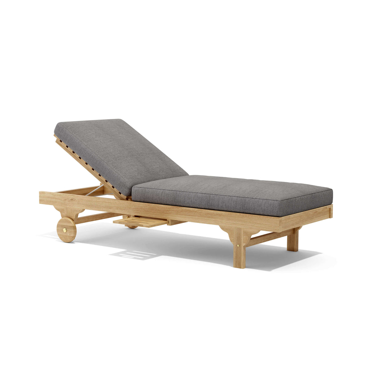 Anderson Teak Capri Sun Lounger Adjustable Back Side Tray Detail with Stainless Steel Recline and Teak Frame