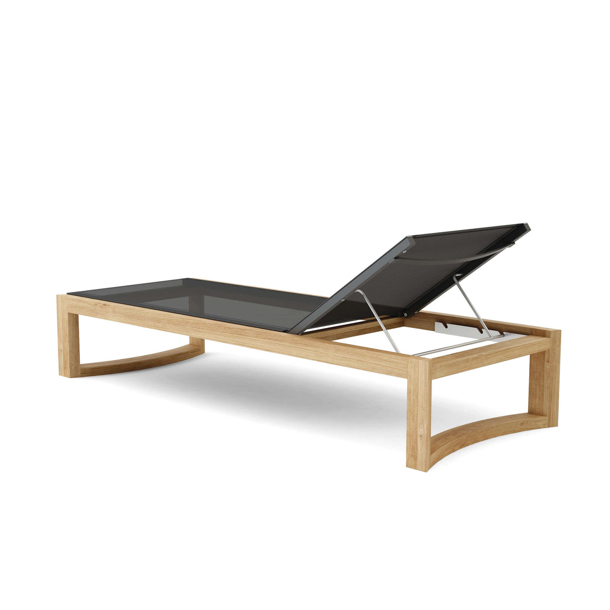 Anderson Teak Junus Sun Lounger Detail with Stainless Steel Recline and Teak Frame