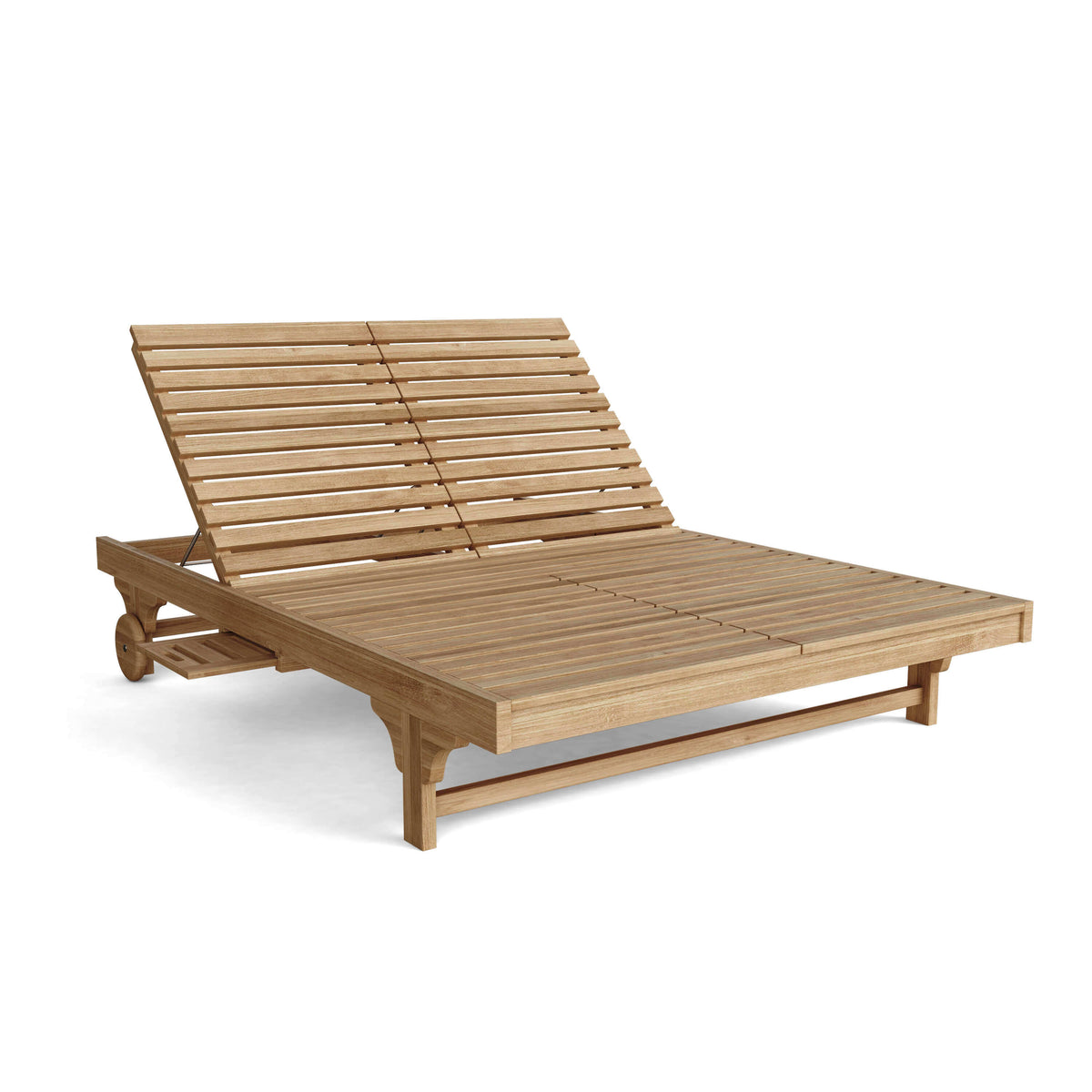 All-weather teak wood outdoor sun chairs with Sunbrella outdoor cushions