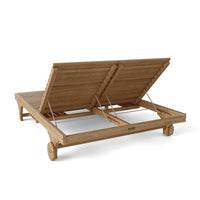 All-weather teak wood outdoor sun chairs with Sunbrella outdoor cushions