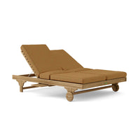 All-weather teak wood outdoor sun chairs with Sunbrella outdoor cushions