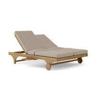 All-weather teak wood outdoor sun chairs with Sunbrella outdoor cushions