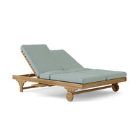 All-weather teak wood outdoor sun chairs with Sunbrella outdoor cushions