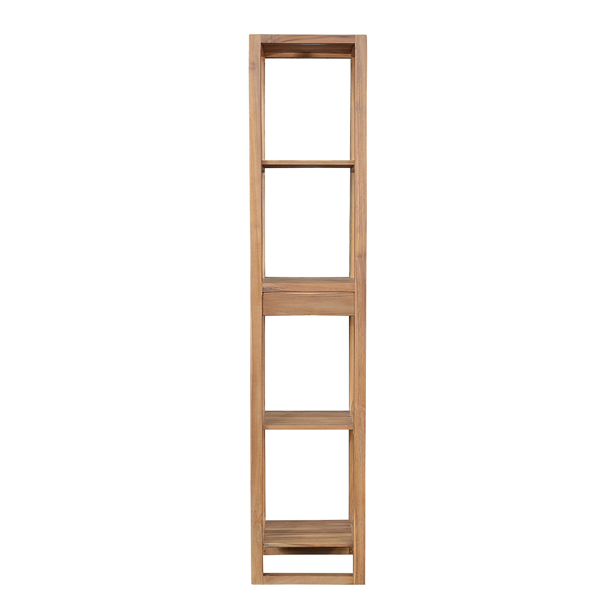 Anderson Teak 4 Shelf Spa Towel Table Detail with Teak Slat Build and Storage Shelves