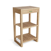 Teak wood dual-shelf spa towel table