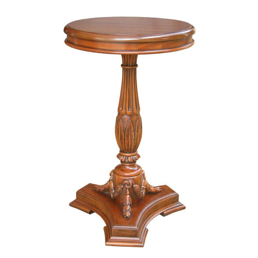 Solid Mahogany construction compact outdoor side table with rich antique finish