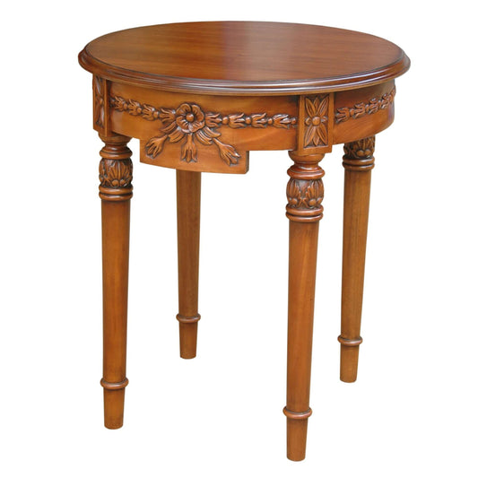 Solid Mahogany construction outdoor side table with rich antique finish