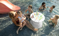 Ledge Lounger Signature Tall Ice Bin Side Table is designed for in-pool use on baja shelves or sun ledges with water depths up to 15 inches, or as a chic addition to your deck, this versatile table keeps your favorite beverages chilled and close at hand.