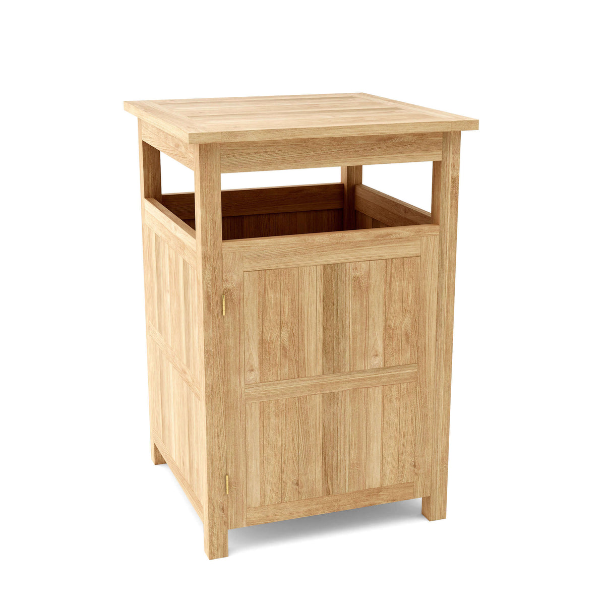 Anderson Teak Cabana Large Trash Can Detail with Teak Slat Build and Storage Shelves