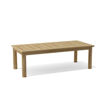 Teak rectangular outdoor dining table seats 6-8 people comfortably