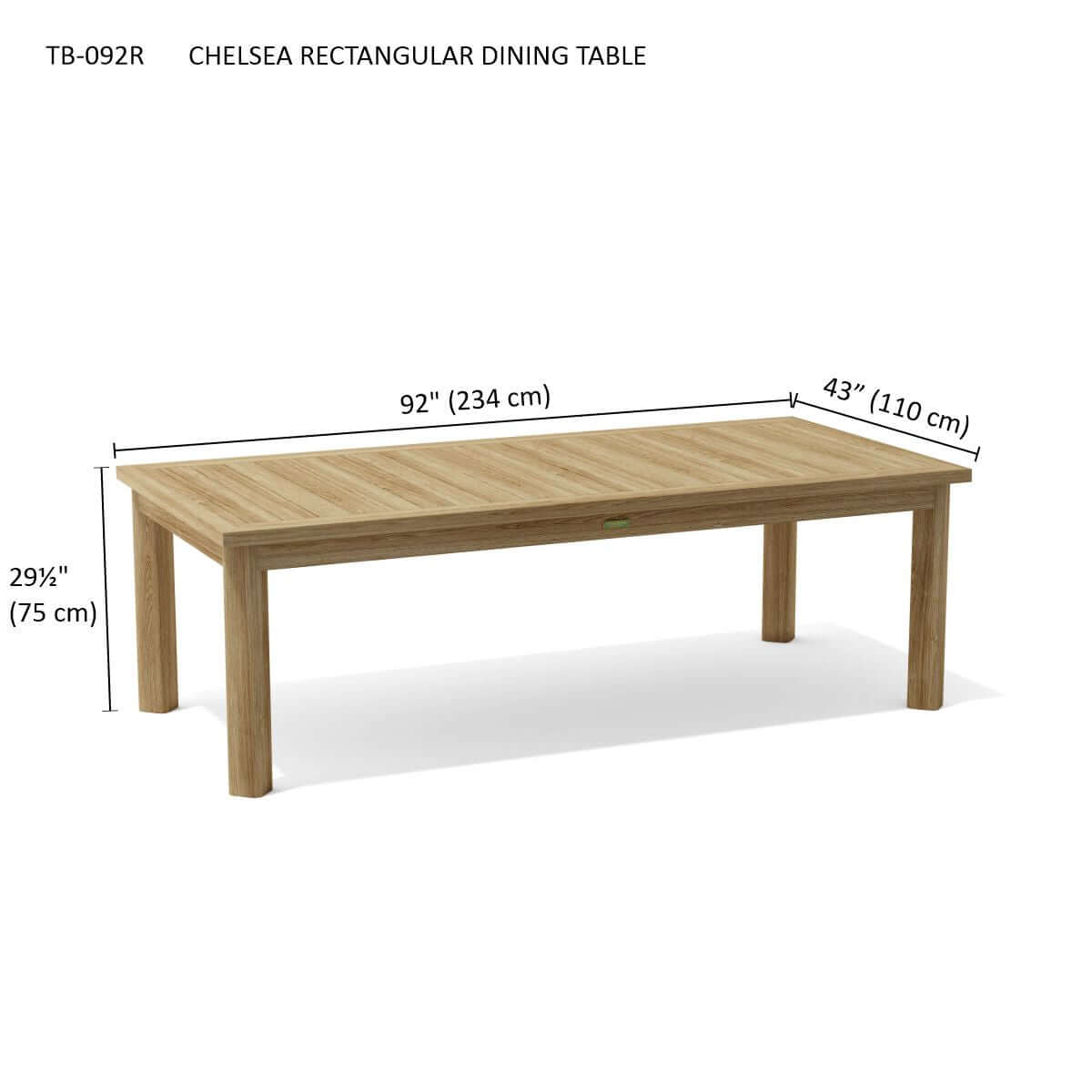 Teak rectangular outdoor dining table seats 6-8 people comfortably