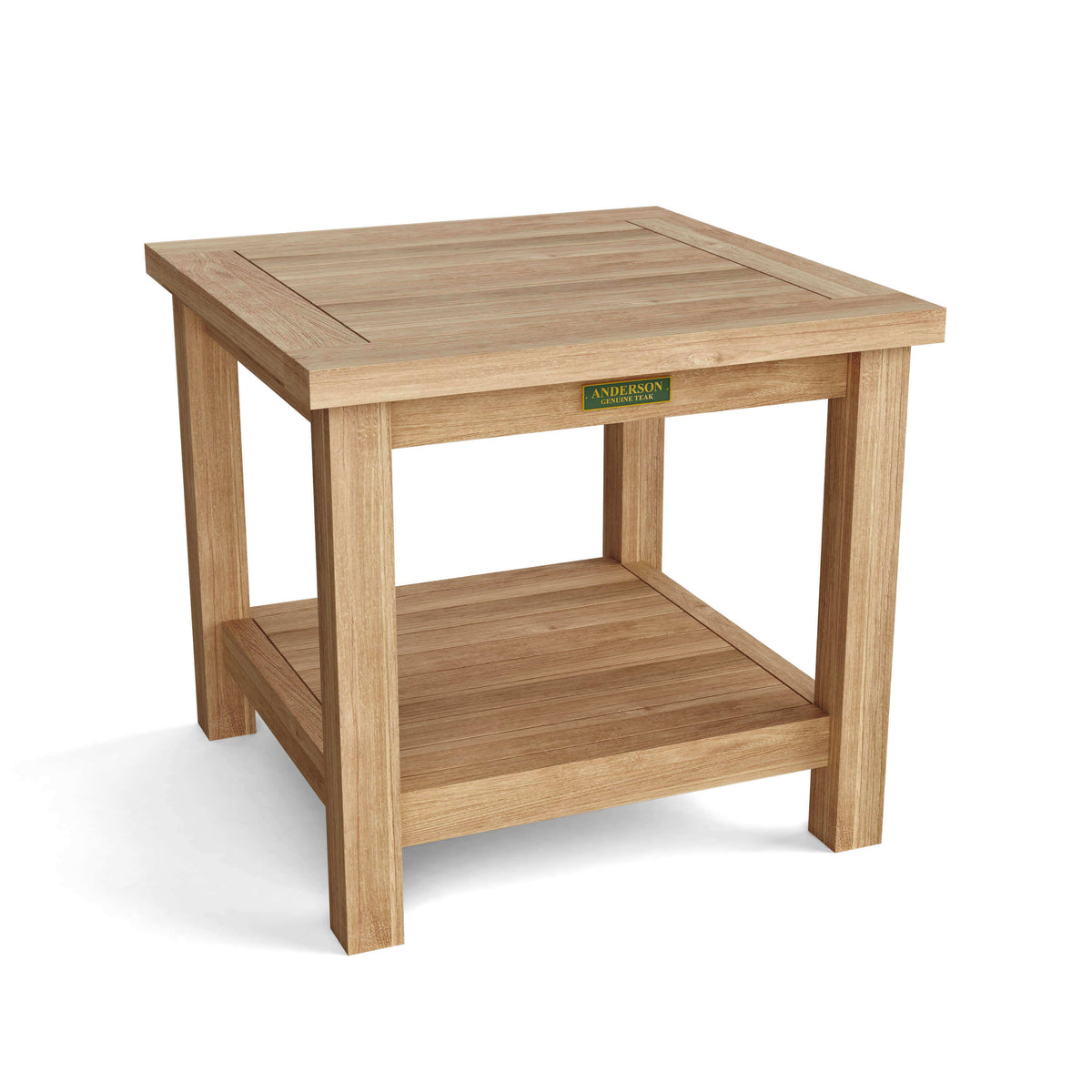 Anderson Teak Bahama 22 Square Side Table 2 Tier Detail with Solid Teak Tabletop and Frame Joinery
